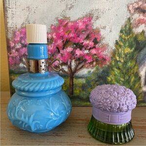 VINTAGE AVON Field of Flowers Cream Sachet and Blue Lantern Cologne Bottle